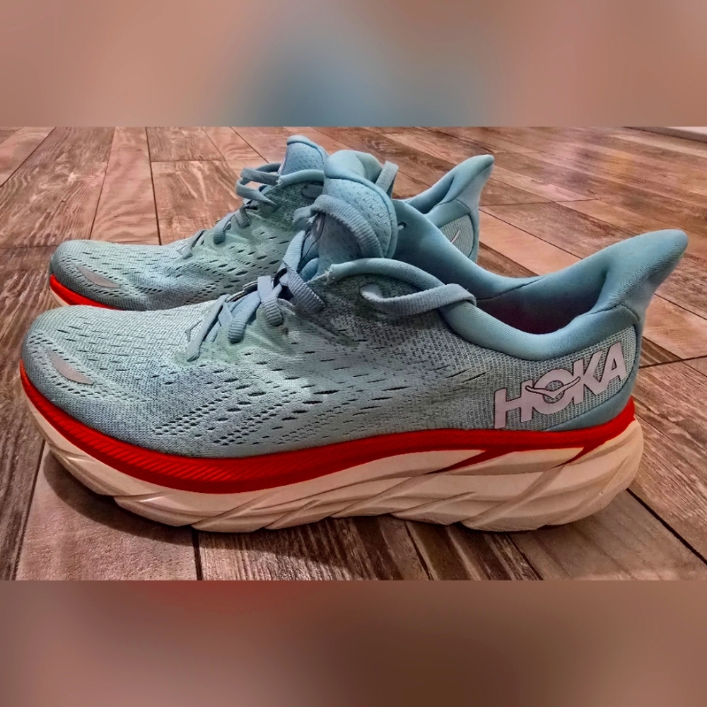Hoka Athletic Shoes Orange and Blue Maximalist Cushioning